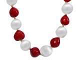 Red & White Color Painted Polished Kukui Nut Lei 32"