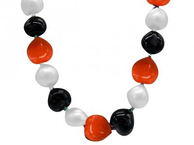 Black, Orange & White Color Painted Polished Kukui Nut Lei 32"