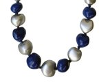 Royal Blue & Silver Color Painted Polished Kukui Nut Lei 32"