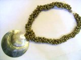 16" Green Mongo Shell Necklace w/ 50mm Black MOP Pendant