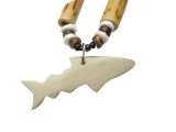 Bone Shark w/ 18" Coconut & Wood Beads Necklace