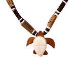 Bone Turtle w/ 18" Coconut & Wood Beads Necklace