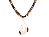 Bone Fish Hook w/ 18" Coconut & Wood Beads Necklace