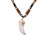 Shell Boar Tusk w/ 18" Coconut & Wood Beads Necklace