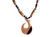 Wood Fish Hook w/ 18" Coconut & Wood Beads Necklace