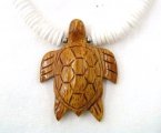 Natural Wood 40mm Turtle w/ 18" Litob Clam Shell Necklace