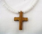 Natural Wood Cross w/ 18" Litob Clam Shell Necklace