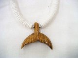 Natural Wood Whale Tail w/ 18" Litob Clam Shell Necklace