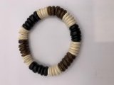 White Brown & Black 10mm Coconut Beads Stretchable Bracelet