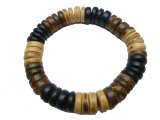 Beige & Black 10mm Coconut Beads Stretchable Bracelet