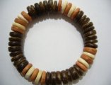 Brown White & Orange 10mm Coconut Beads Stretchable Bracelet