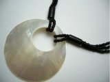 50mm White Donut Shape MOP Shell Pendant w/ Sea Bead Necklace