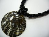 50mm Black MOP Shell Pendant w/ Black Sea Bead Necklace