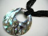 50mm Abalone Shell Donut-Shape pendant w/Black Seabeads Necklace