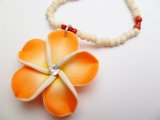 35mm Orange Fimo Flower w/C.Z.Stone w/Natural Coco Bead Necklace