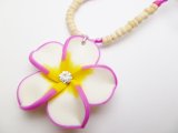 35mm Pink&White Fimo Flower w/C.Z.Stone w/ Coco Bead Necklace