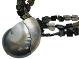 40mm Pealized Nautilus Shell Pendant w/ Black Lip Shell Necklace
