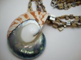 50-60mm Natural Nautilus Shell Pendant w/ Lip Shell Necklace