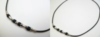 Black Bead with Metal Bone Bead with 2mm Plastic Cord Necklace