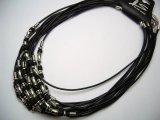 Black Bead with Metal Bone Bead with 2mm Plastic Cord Necklace
