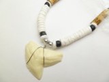 Bone Powder Shark Tooth w/ 18" Coconut & Wood Beads Necklace