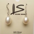 10mm Teardrop White Freshwater Pearl 925 Silver Hook Earrings