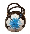 Hawaii Coconut Bag Painted w/ Blue & White Hibiscus