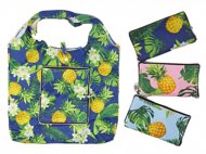 Hawaii Pineapple Print Reusable Bag with Zipper Pouch Attached
