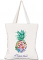 "Hawaii" Tropical Floral Collage Pineapple Canvas Tote Bag 13.5X