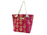 Gold Pineapple On Hot Pink Bag w/Zipper 17x12x4" 25/box, MOQ-4