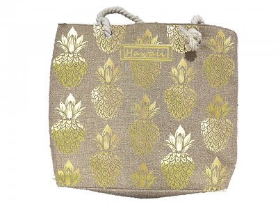 Gold Pineapple On Hemp Bag w/Zipper 17x12x4" 25/box, MOQ-4