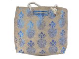Blue Metallic Pineapple Hemp Bag w/Zipper 17x12x4" 25/box, MOQ-4