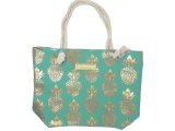 Gold Pineapple On Turquoise Bag w/Zipper 17x12x4" 25/box, MOQ-4