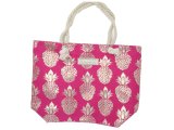 Silver Pineapple Hot Pink Bag w/Zipper 17x12x4" 25/box, MOQ-4