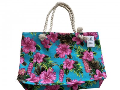 Hibiscus Flower Beach Tote Bag w/Zipper 17x12x4", 25/Box, MOQ-4