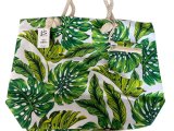 Monstera Leaf Beach Tote Bag w/ Zipper 17x12x4", 25/Box, MOQ-4