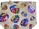 Rainbow Monstera Leaf Cream Bag w/Zipper 25/box, MOQ-4