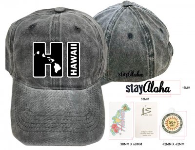 HI, Hawaii-Stay Aloha, Charcoal Cotton Cap, 6pcs/bag