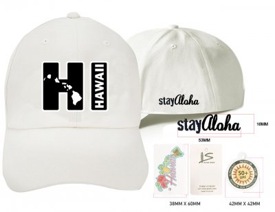 HI, Hawaii-Stay Aloha, White Cotton Cap, 6pcs/bag