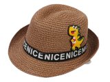 Children Size Dino Brown Straw Trilby Hat, MOQ-6/pk