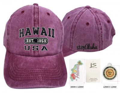 Hawaii 1959-Stay Aloha, Burgundy Cotton Cap, 6pcs/bag