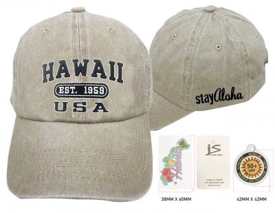 Hawaii 1959-Stay Aloha, Khaki Cotton Cap, 6pcs/bag