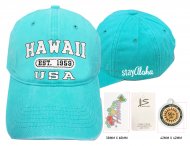 Hawaii 1959-Stay Aloha, Teal Cotton Cap, 6pcs/bag