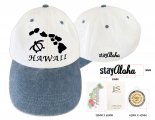 Hawaii Map & Turtle-Stay Aloha, Blue and White Cotton Cap