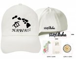 Hawaii Map & Turtle-Stay Aloha, White Cotton Cap, 6pcs/bag
