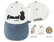 Hawaii Pineapple Aloha-Stay Aloha, Blue and White Cotton Cap