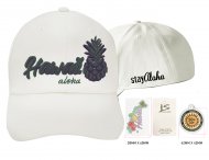 Hawaii Pineapple Aloha-Stay Aloha, White Cotton Cap, 6pcs/bag