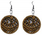 40mm Wood Carved Round Dangle Earrings