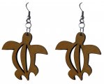 40mm Wood Carved Sea Turtle Dangle Earrings