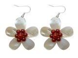 30mm White MOP Flower Shell with Coral Earrings